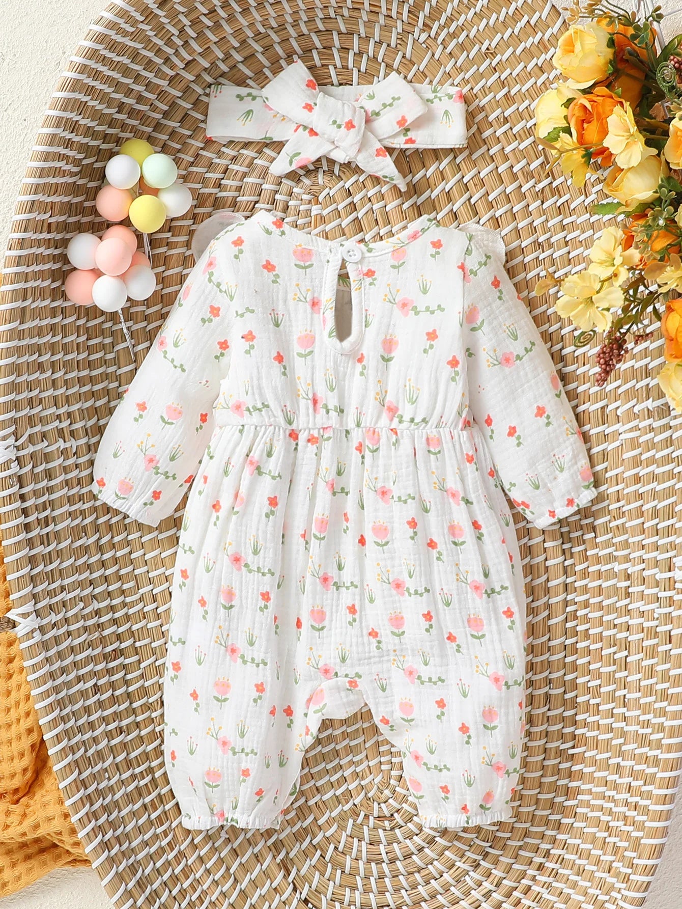 Floral Baby Jumpsuit Set Newborn Outfit & Headband | Baby Blossom Shop