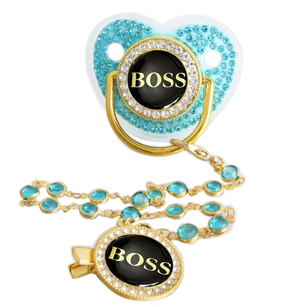 Luxury Bling Baby Pacifier with Chain Clip | Baby Blossom Shop