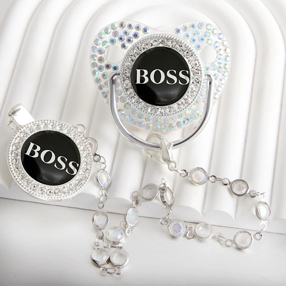 Luxury Bling Baby Pacifier with Chain Clip | Baby Blossom Shop