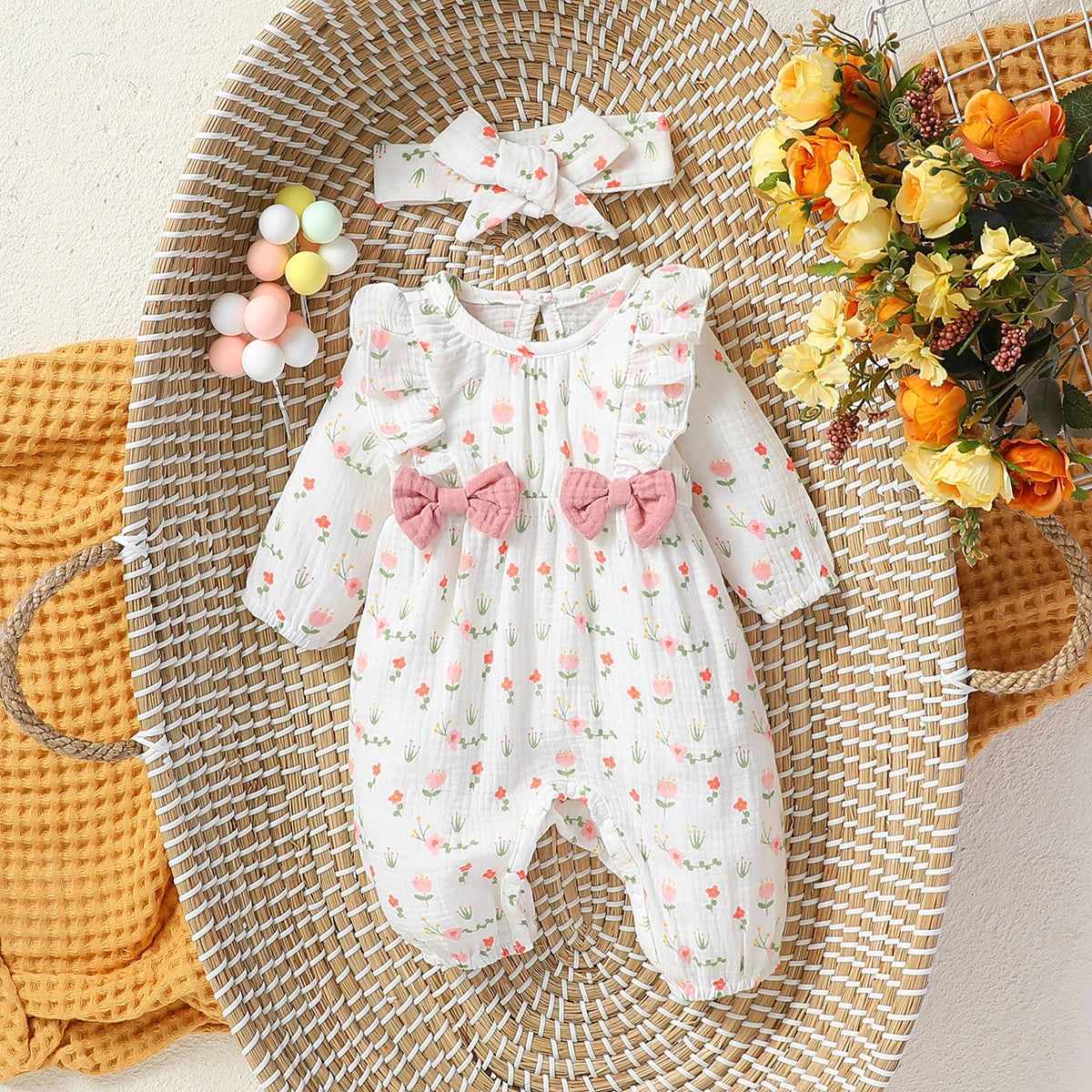 Floral Baby Jumpsuit Set Newborn Outfit & Headband | Baby Blossom Shop