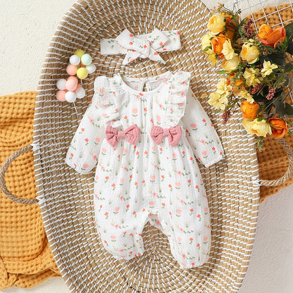 Floral Baby Jumpsuit Set Newborn Outfit & Headband | Baby Blossom Shop